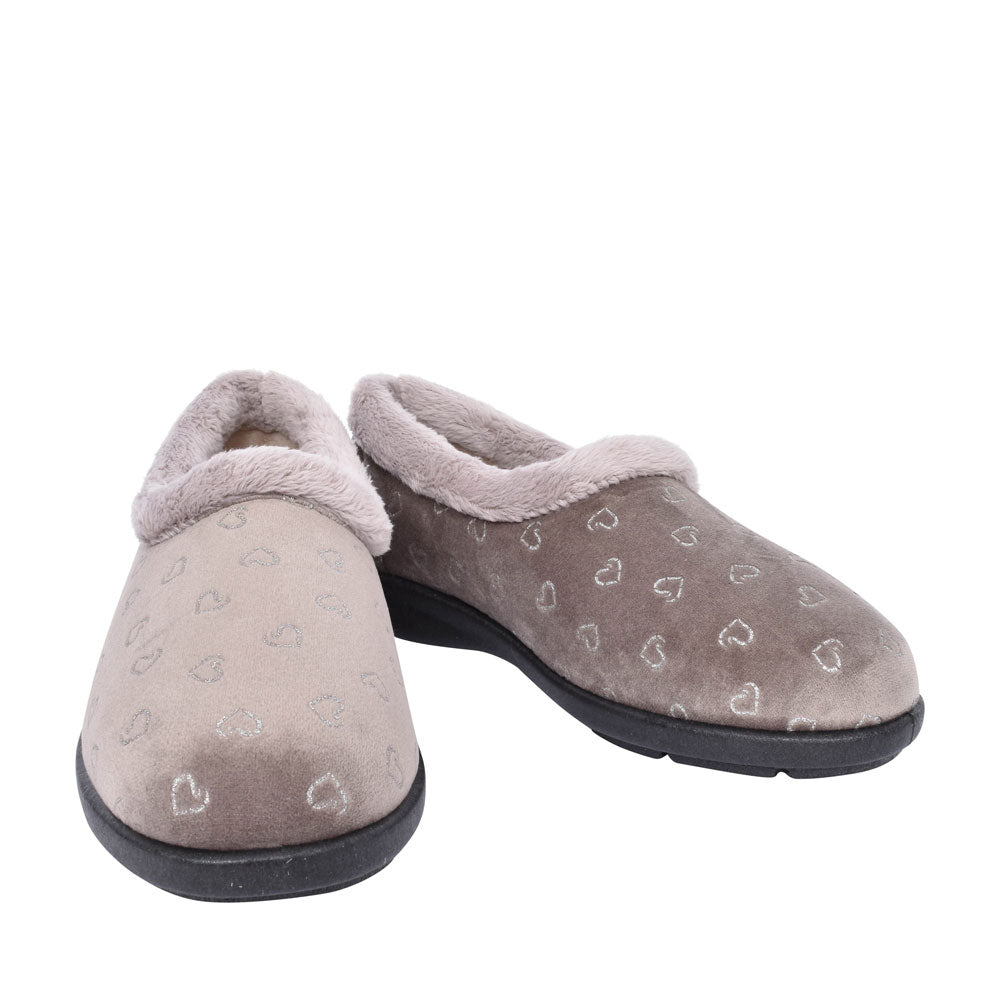 Dudley Extra Wide 2v Slipper For Ladies In Taupe
