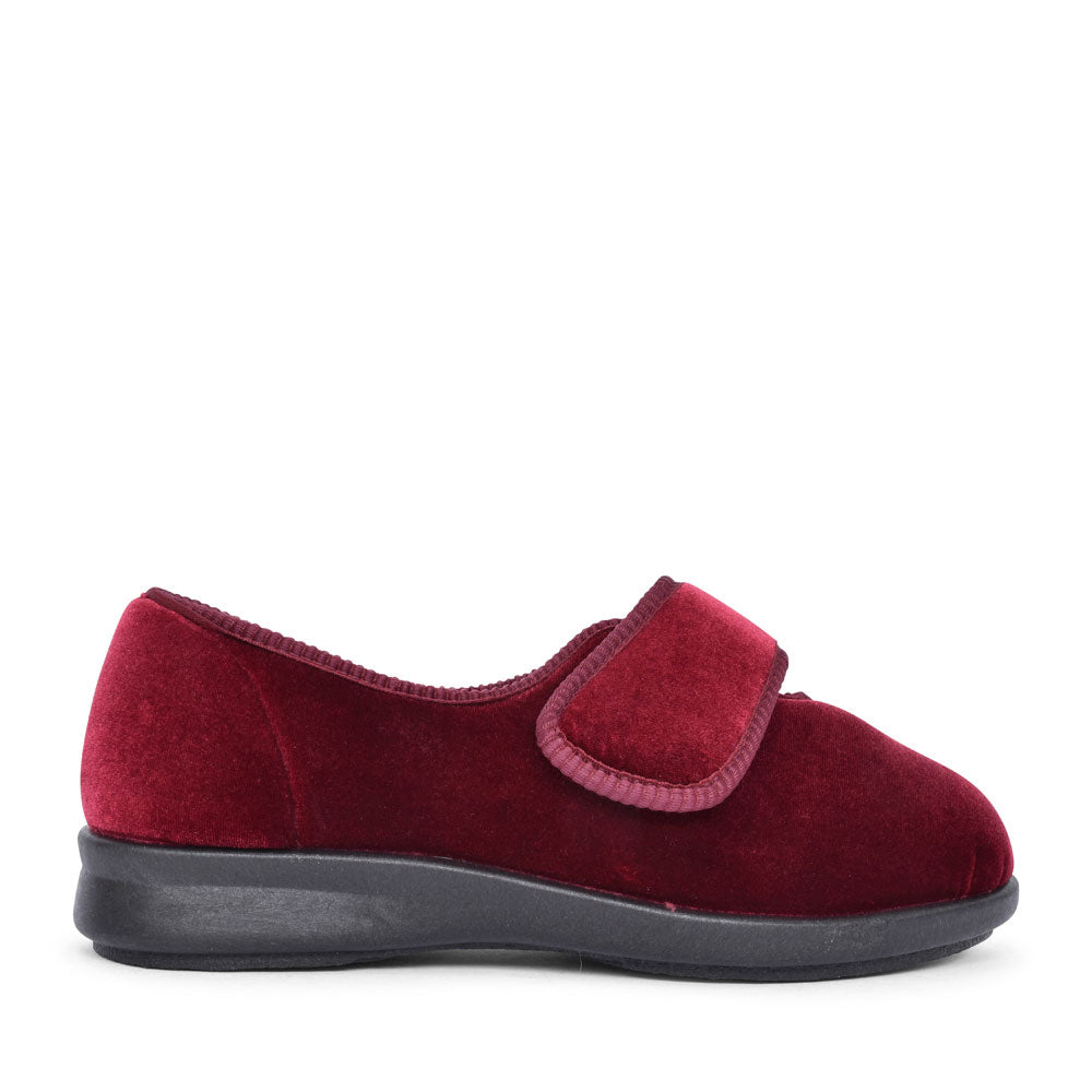 Nellie Extra Wide 2v Velcro Slipper For Ladies In Burgandy