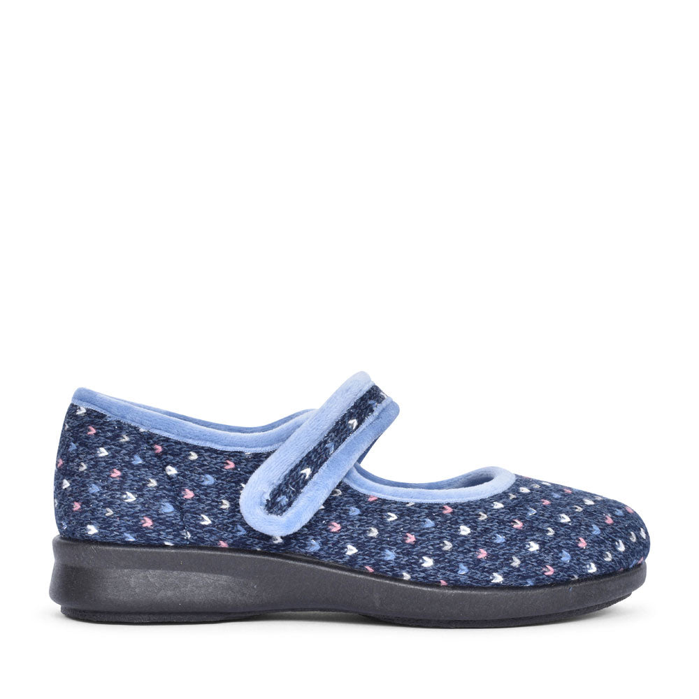 Pitsford Ex Wide 2v Velcro Slipper For Ladies In Navy