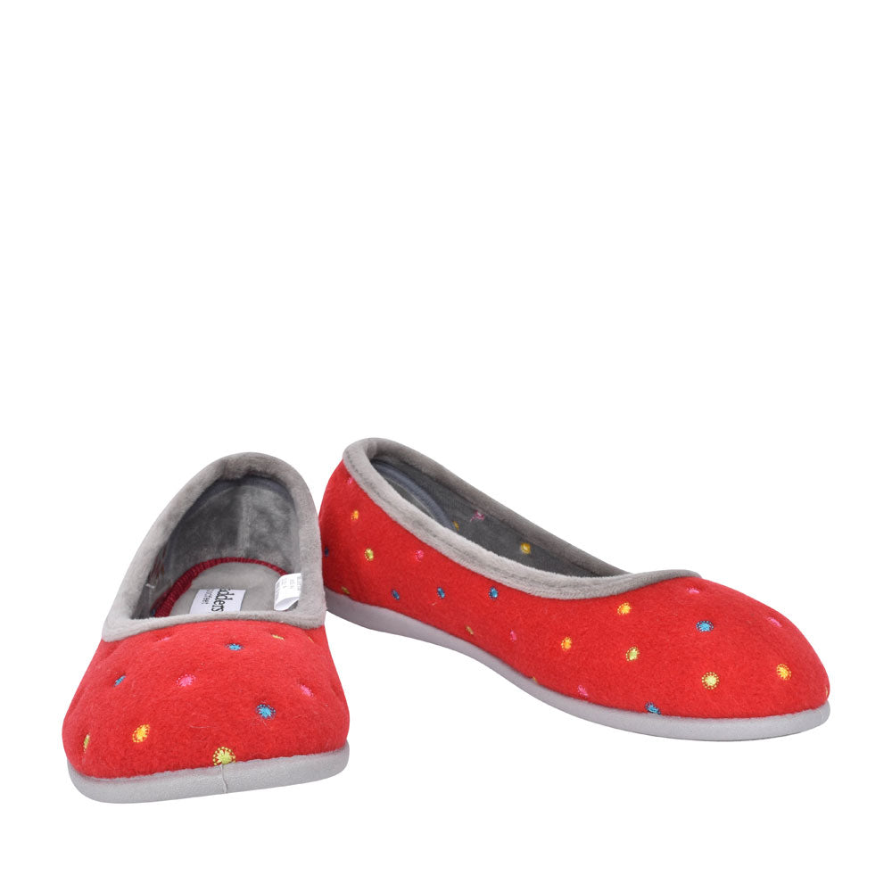 Ballerina Wide Fit Polka Dot Slipper For Ladies In Red