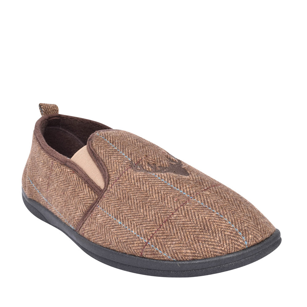 Mens Huntsman Wide Fit Slipper  In Brown