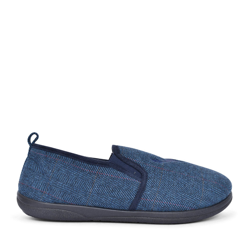 Mens Huntsman Wide Fit Slipper  In Navy