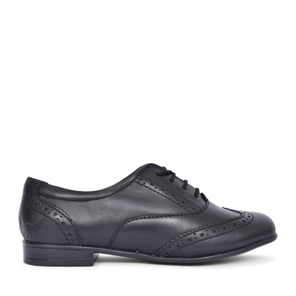 Girls Pri Laced Brogue Shoe In Blk Leather