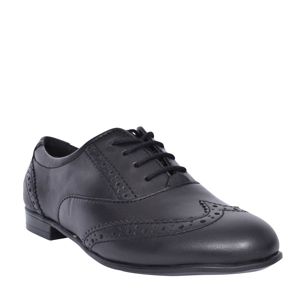 Girls Pri Laced Brogue Shoe In Blk Leather