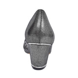Ladies Uls165 Low Heel Diamante Peep Toe Court Shoe In Pewter