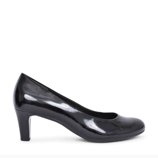 Ladies 400 Medium Heel Patent Court Shoe In Black