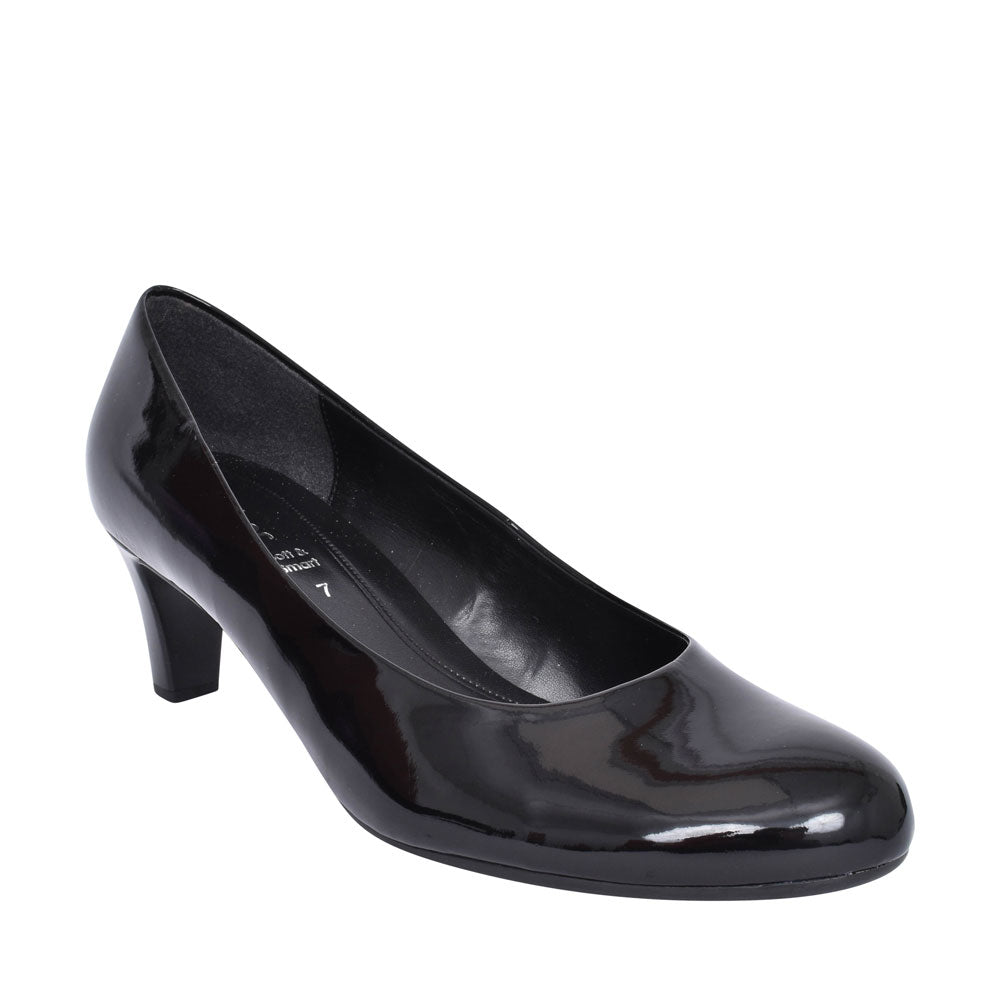 Ladies 400 Medium Heel Patent Court Shoe In Black