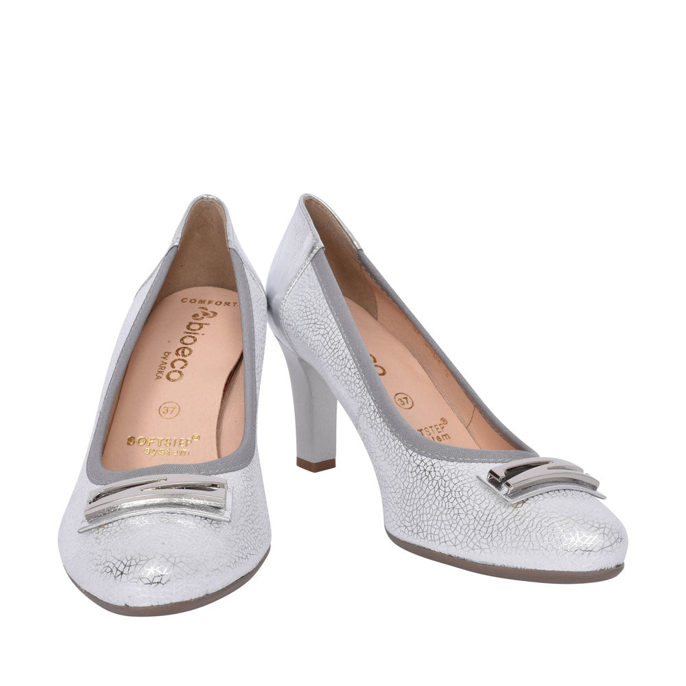 Ladies 5402 G-fit Medium Heel Court Shoe In Silver