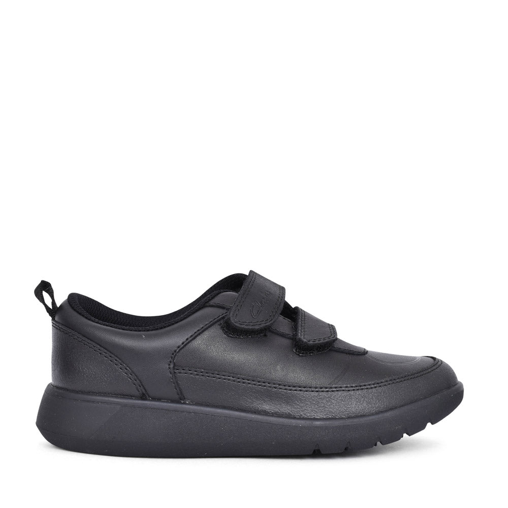 Boys Scape Flare Black Leather Velcro Shoe In Kids F Fit