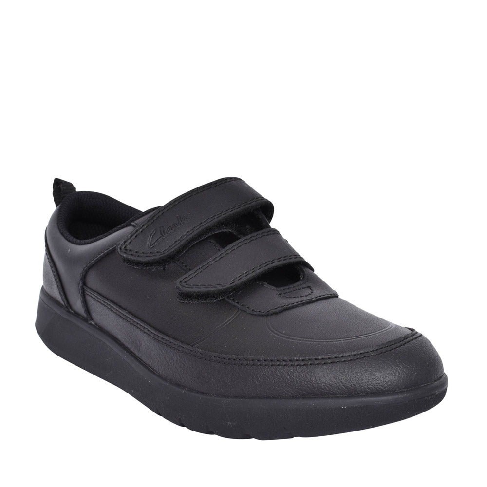 Boys Scape Flare Black Leather Velcro Shoe In Kids G Fit