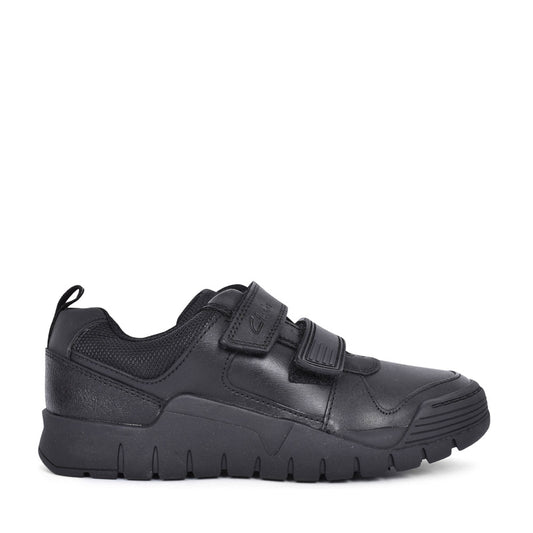 Boys Scooter Speed Black Leather Velcro Shoe In Kids E Fit