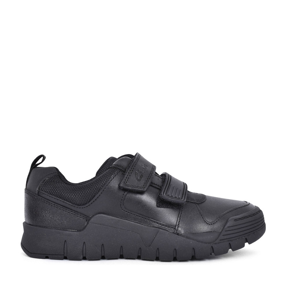 Boys Scooter Speed Black Leather Velcro Shoe In Kids E Fit