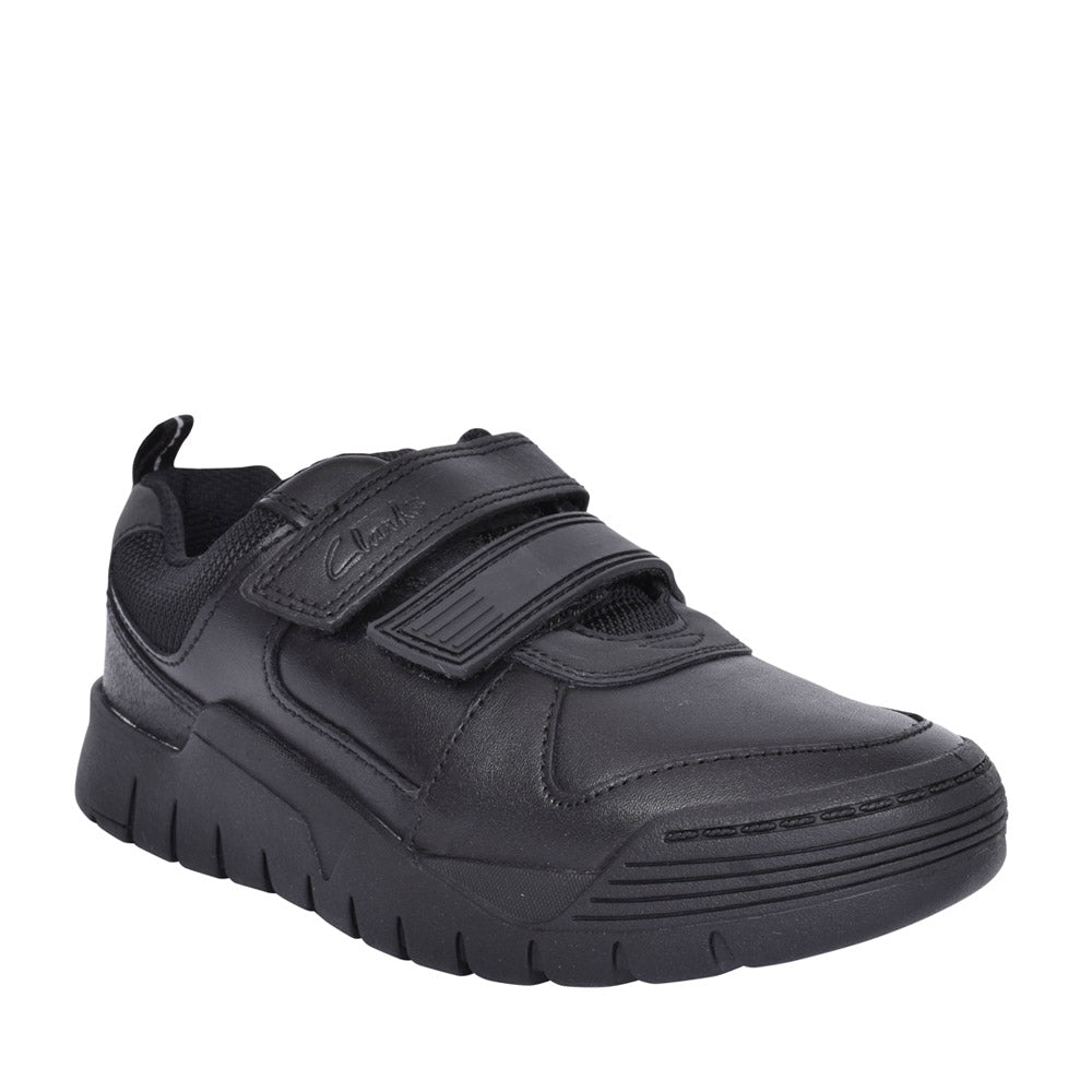 Boys Scooter Speed Black Leather Velcro Shoe In Kids H Fit