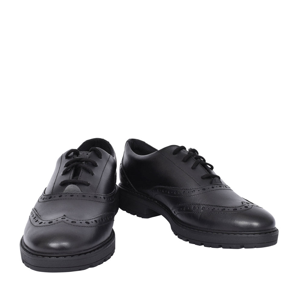 Girls Loxham Brogue Black Leather Laced Brogue Shoe In Kids F Fit