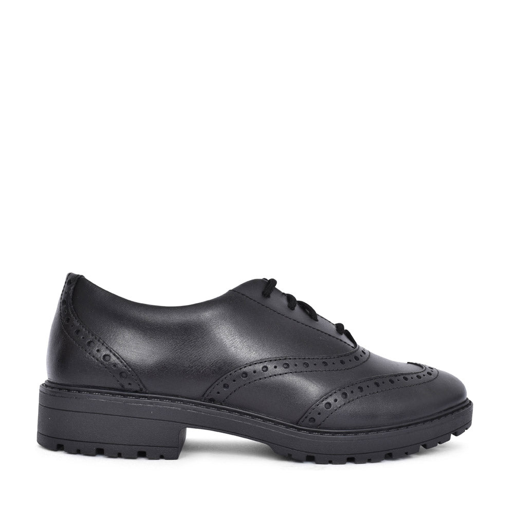 Girls Loxham Brogue Black Leather Laced Brogue Shoe In Kids G Fit