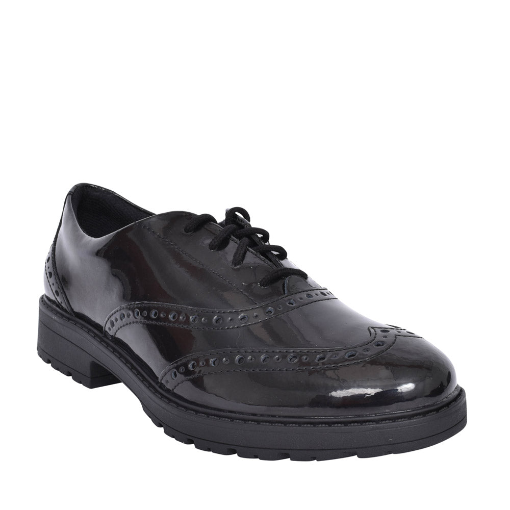 Girls Loxham Brogue Youth Black Patent Laced Brogue Shoe In Kids F Fit