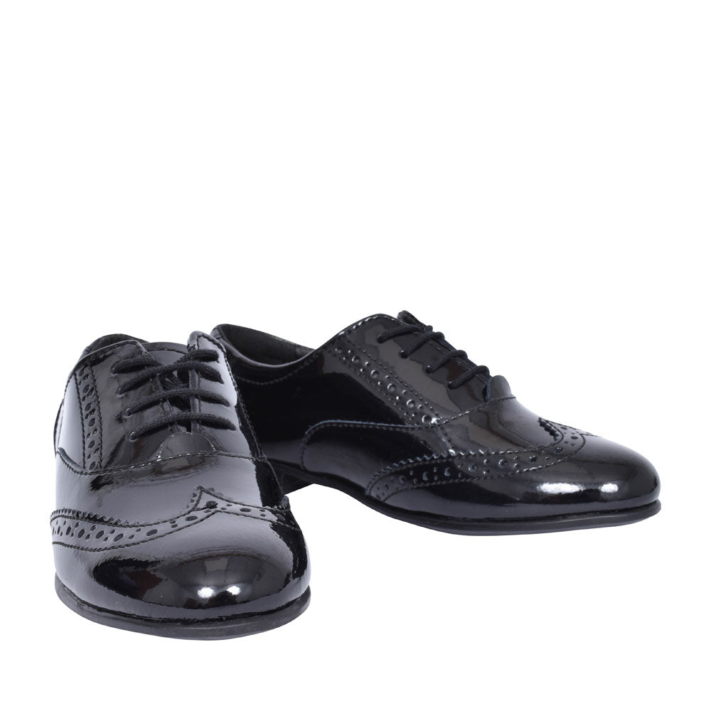 Girls Matilda Laced M Fit Brogue Shoe In Blk Patent