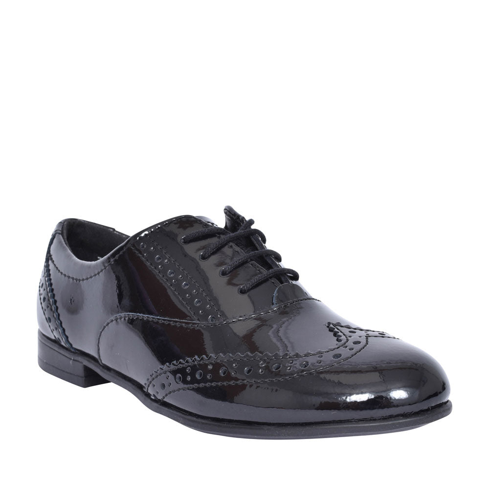Girls Matilda Laced W Fit Brogue Shoe In Blk Patent
