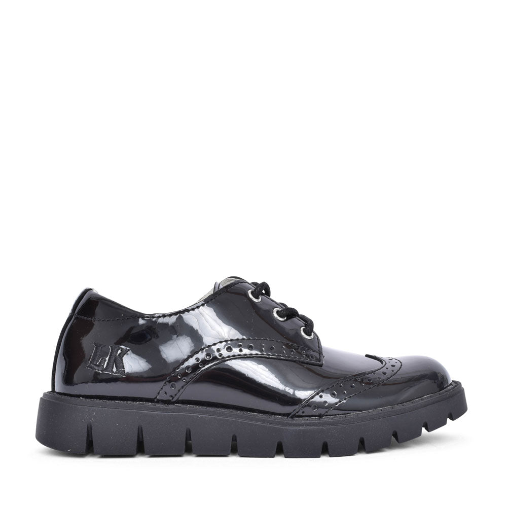 Girls Michelle Black Patent Laced Brogue Shoe In Blk Patent