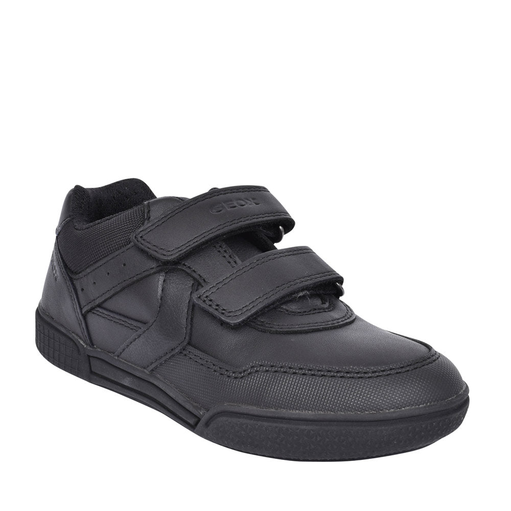 Boys J02bca Posseido Double Velcro Shoe In Blk Leather