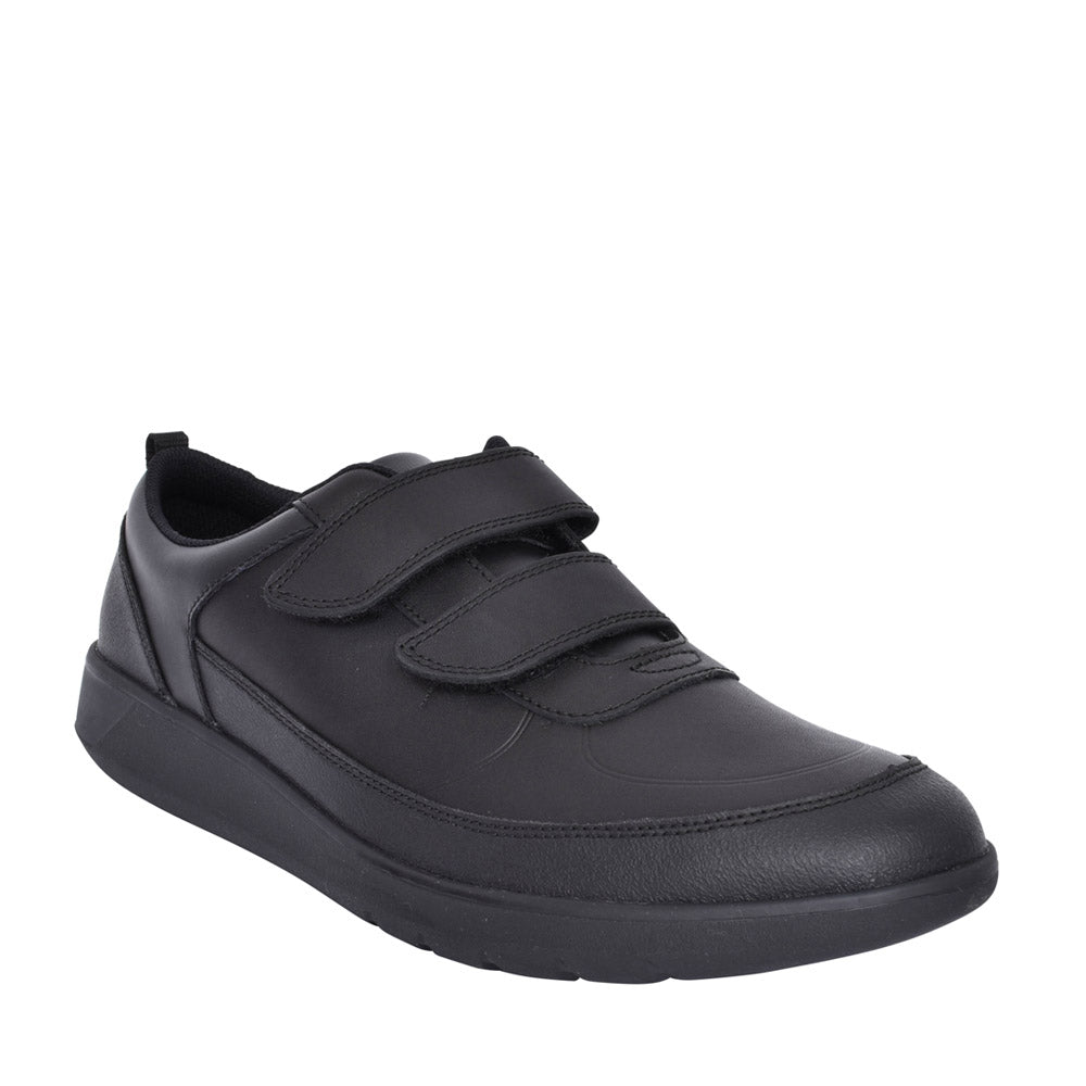 Boys Scape Flare Black Leather Velcro Shoe In Kids F Fit