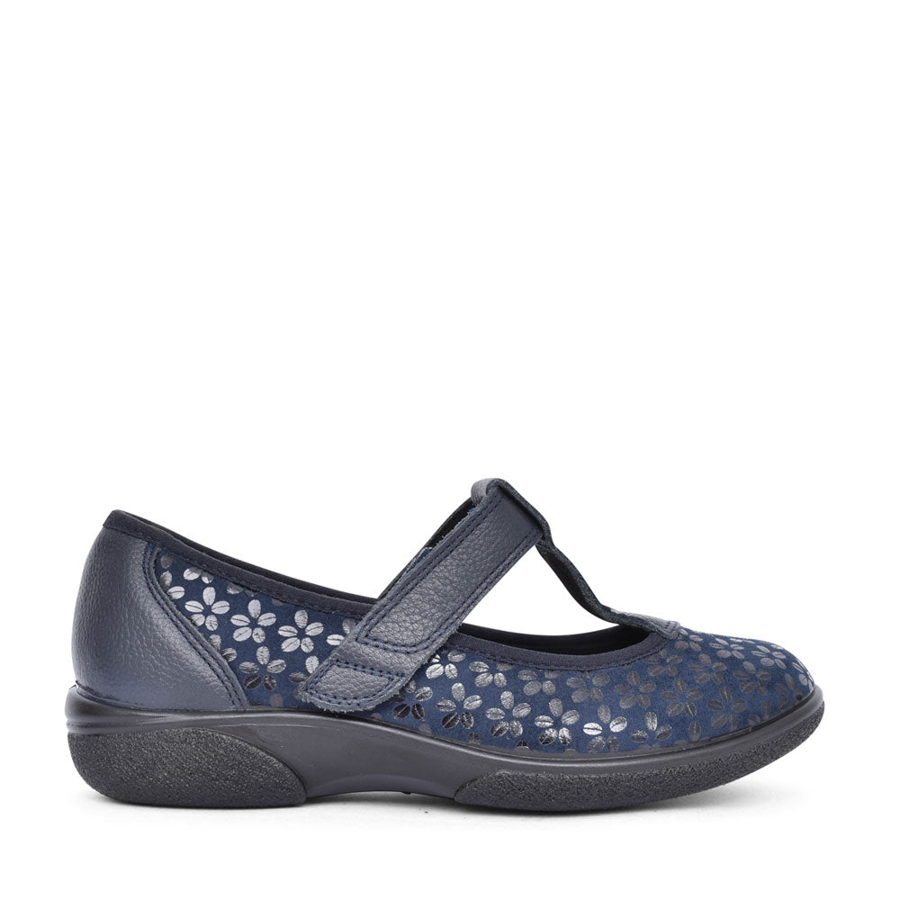 Ladies Aurora 2v Extra Wide Velcro T-bar Shoe In Navy