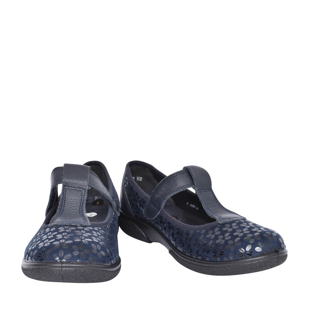 Ladies Aurora 2v Extra Wide Velcro T-bar Shoe In Navy