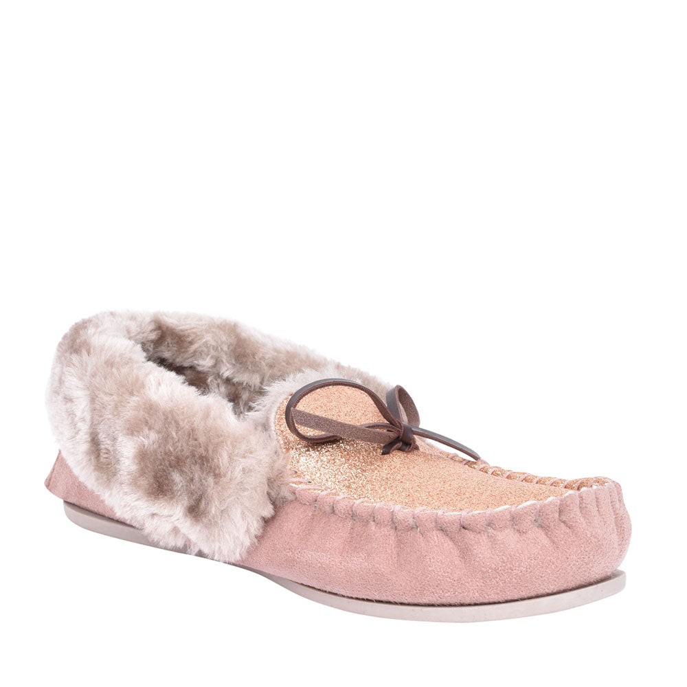 Ladies Sammy Fur Lined Moccasin Slipper In Mink