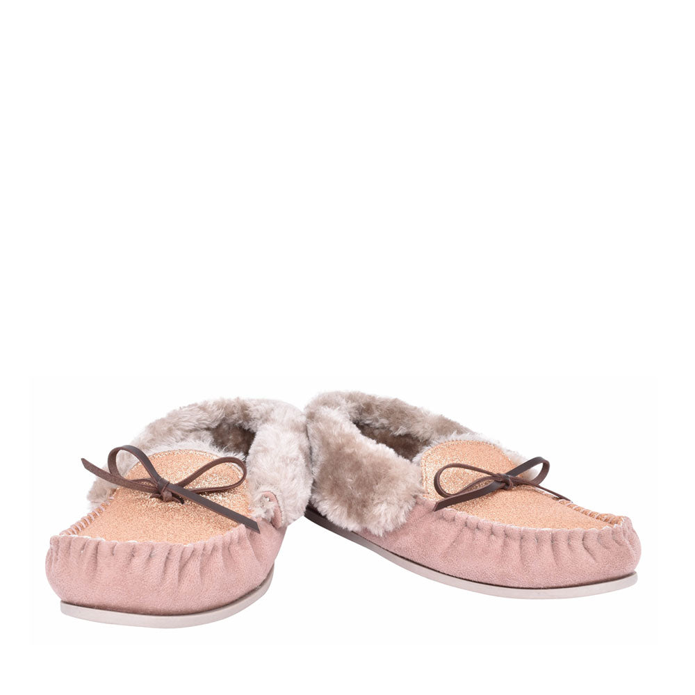 Ladies Sammy Fur Lined Moccasin Slipper In Mink