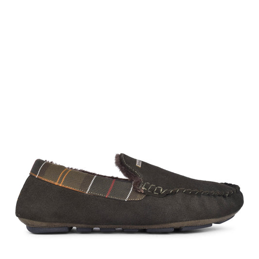 Mens Monty Suede Moccasin Slipper In Olive