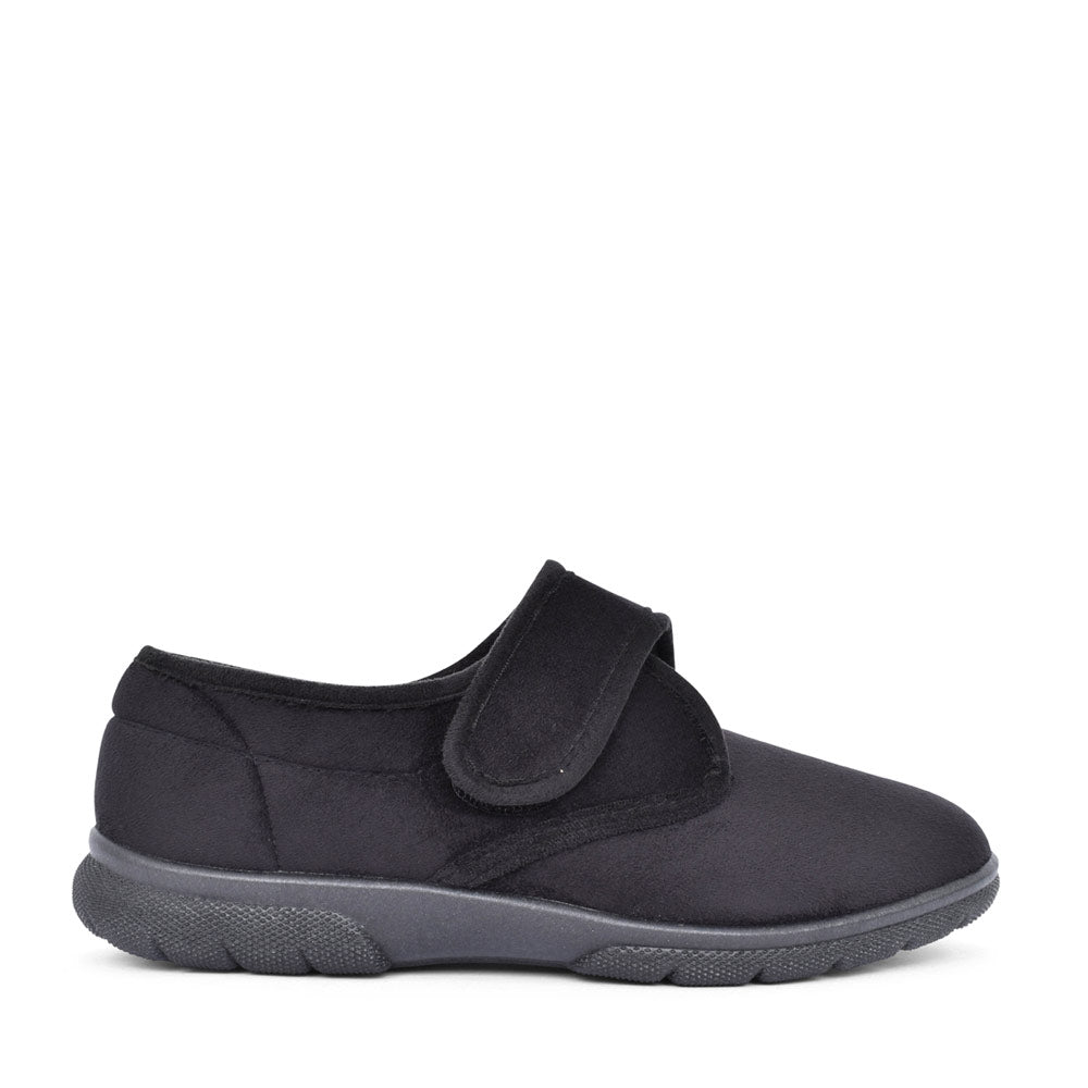 Mens Daniel 2v Extra Wide Velcro Slipper In Black