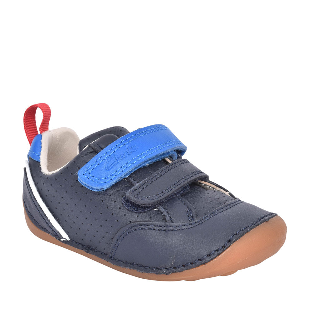 Boys Tiny Sky Navy Leather Velcro Shoe In Kids F Fit
