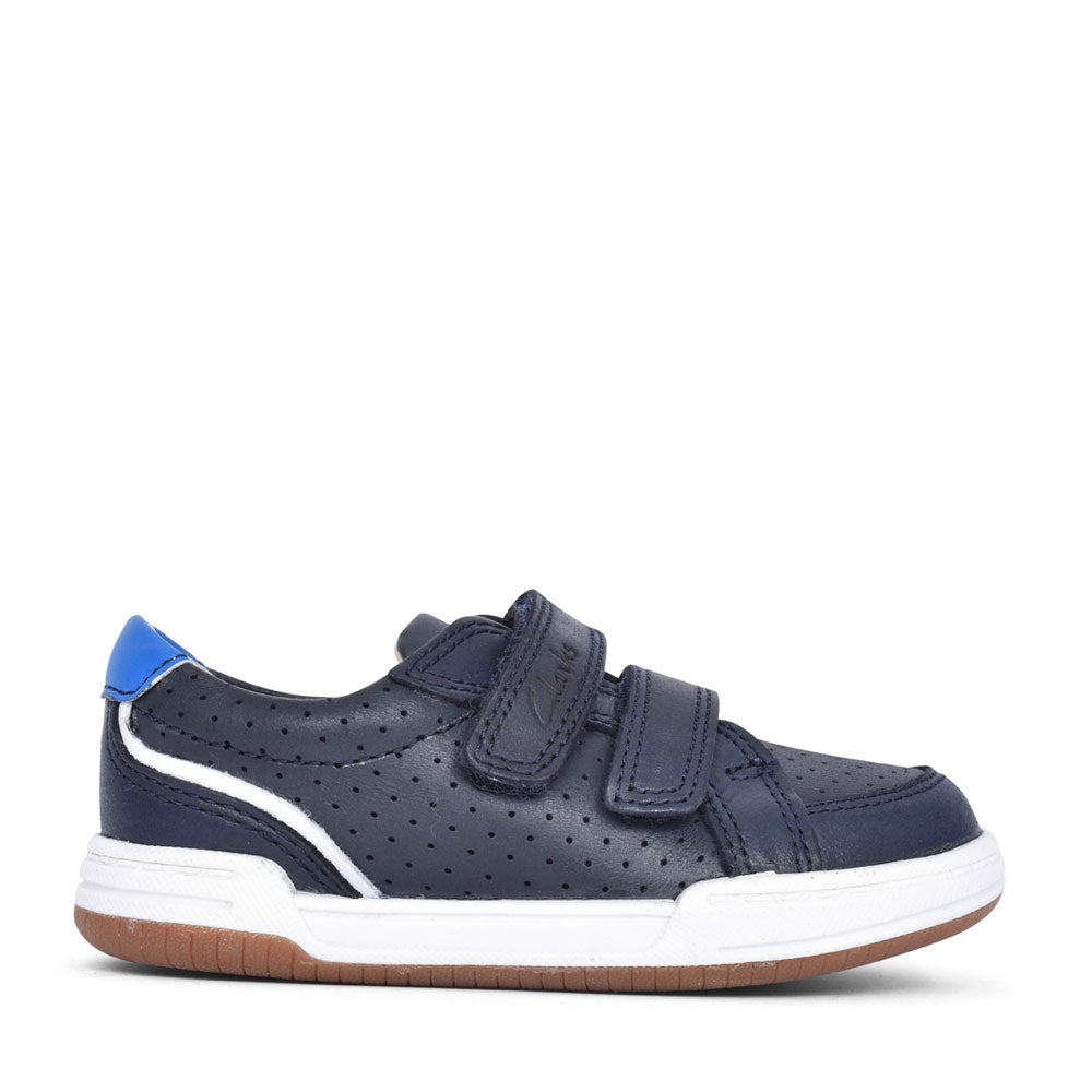 Boys Fawn Solo Navy Leather Velcro Shoe In Kids H Fit