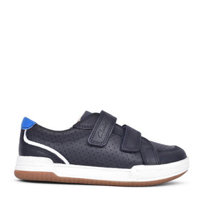 Boys Fawn Solo Navy Leather Velcro Shoe In Kids F Fit