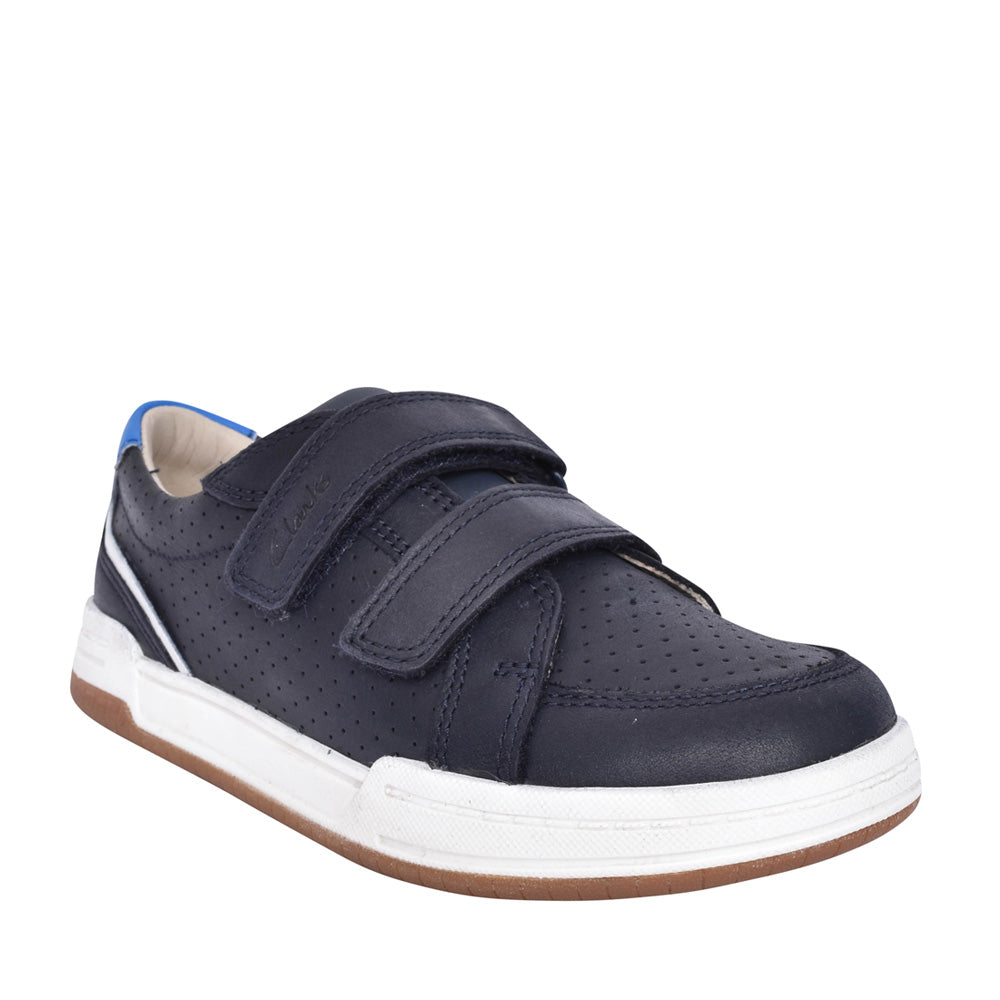 Boys Fawn Solo Navy Leather Velcro Shoe In Kids H Fit