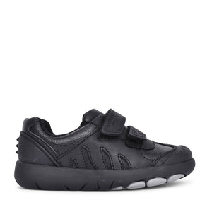 Boys Rex Stride Black Leather Velcro Shoe In Kids E Fit
