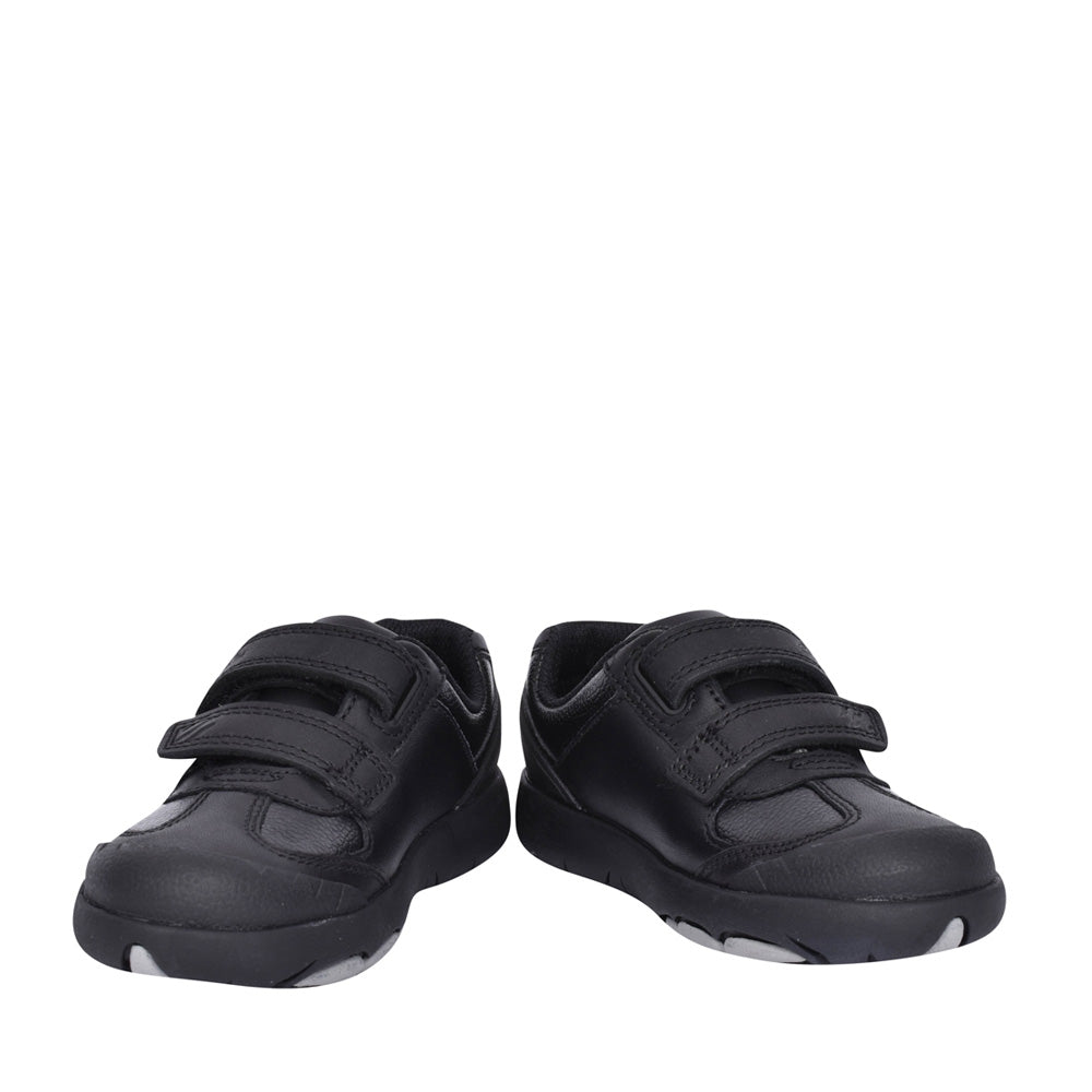 Boys Rex Stride Black Leather Velcro Shoe In Kids E Fit