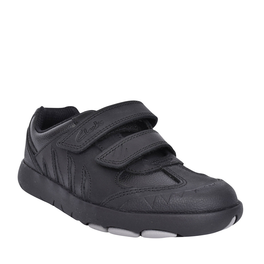 Boys Rex Stride Black Leather Shoe In Kids G Fit