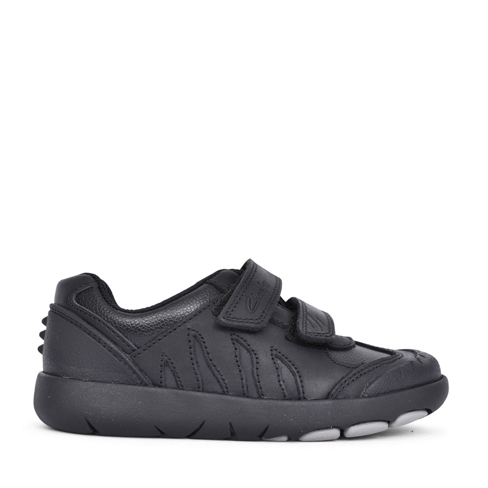 Boys Rex Stride Black Leather Shoe In Kids H Fit