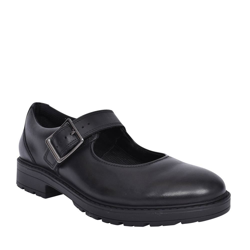 Girls Loxham Walk Black Leather Shoe In Kids G Fit