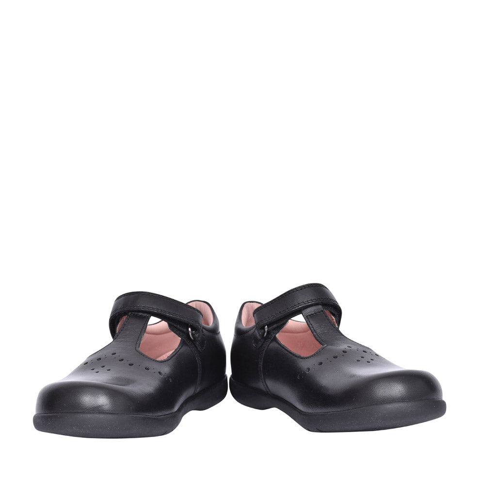Girls Naimara J16fhb Velcro T-bar Shoe In Blk Leather