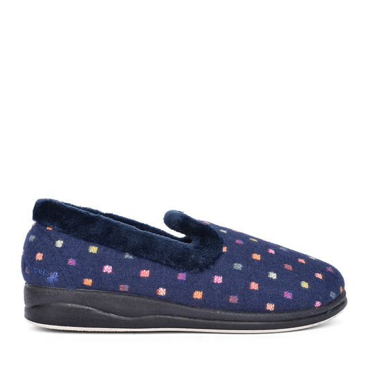 Ladies Repose 406 Wide Fit Spotty Slipper In Navy