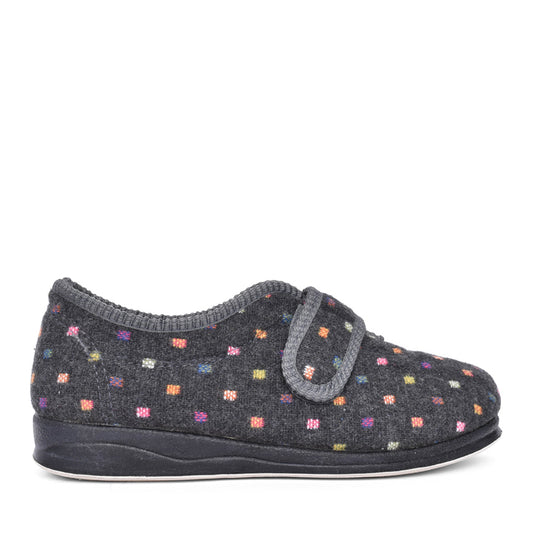 Ladies Camilla 447 Wide Fit Spotty Slipper In Grey