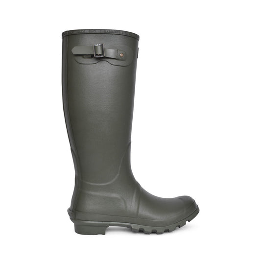 Mens Bede Tartan Lined Welly Boot In Olive