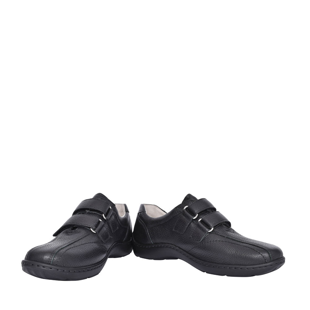 Ladies 496301 Henni H-fit Velcro Shoes In Blk Leather