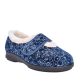 Ladies 2v Extra Wide Harper Velcro Slipper In Navy