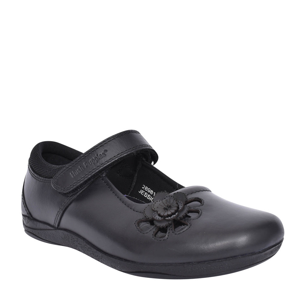 Girls Jessica Velcro Shoe In Blk Leather