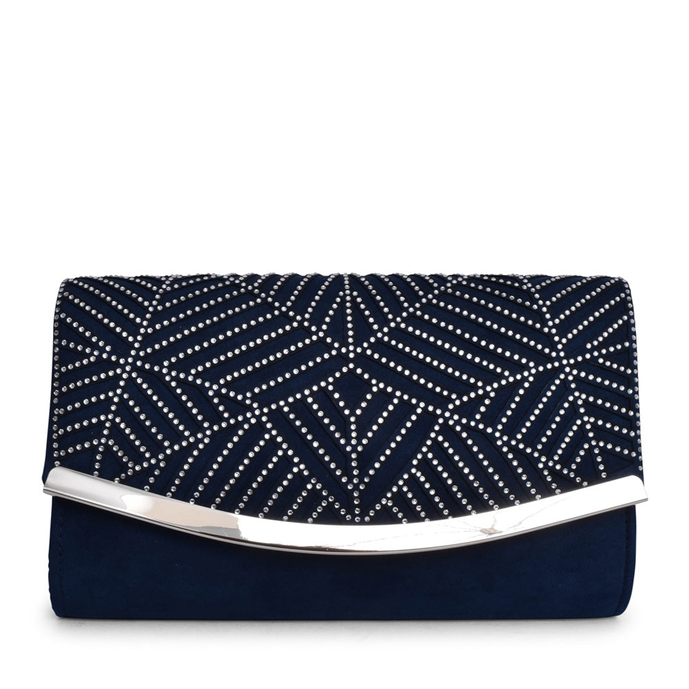 Ladies Nara Ulg035 Diamante Clutch Bag In Navy