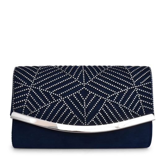 Ladies Nara Ulg035 Diamante Clutch Bag In Navy