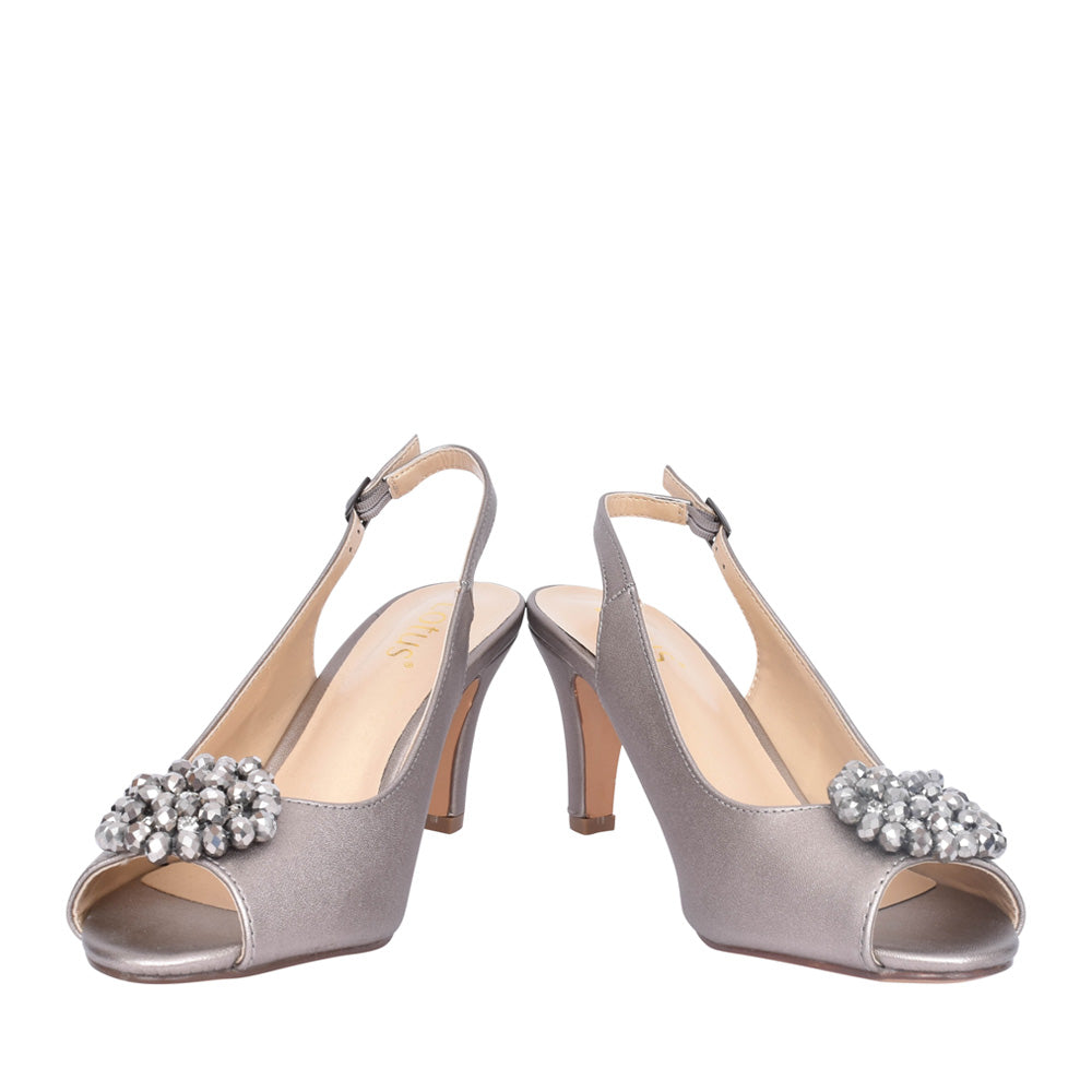 Ladies Elodie Uls042 Peep Toe Court Shoe In Pewter